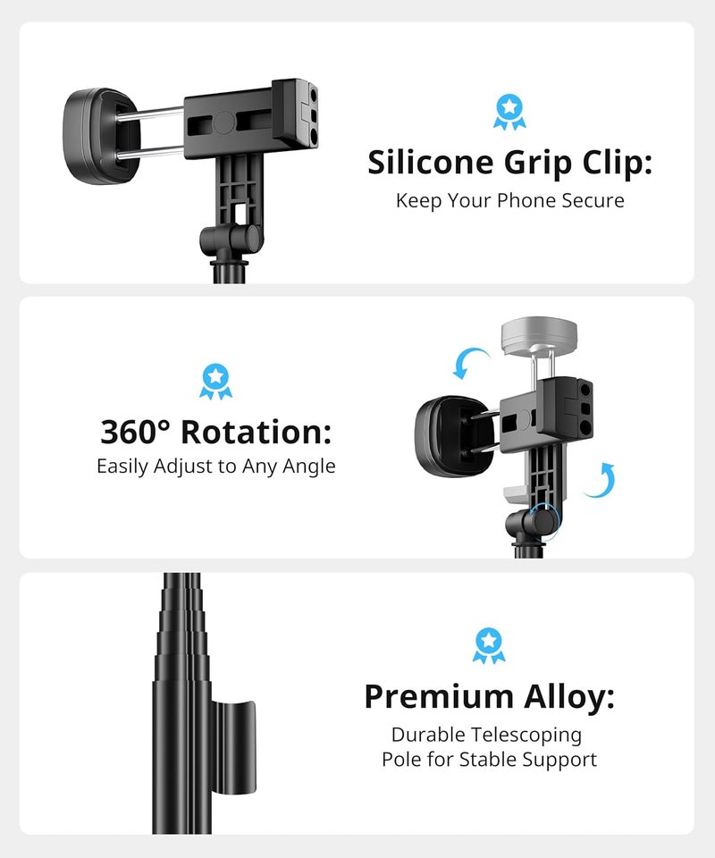 Fuloview Selfie Stick Travel Tripod for iPhone Wireless Remote for Selfies, Extendable Selfie Stick for iPhone, iPhoneTripod for Video Recording, 60 inch, Black - Image 5